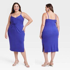 1X - Womens V-Neck Bodycon Dress - Ava Viv - Blue